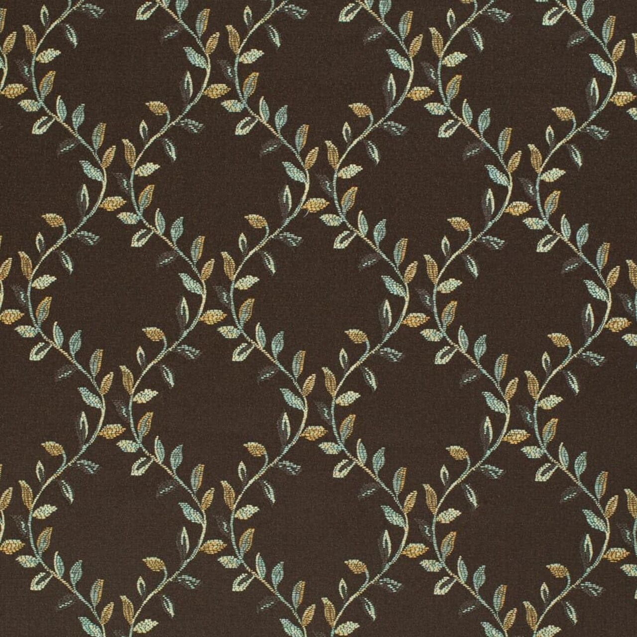 Brown Diamond Leaves Woven Pattern Upholstery Fabric by The Yard - SKU: Frank Walnut